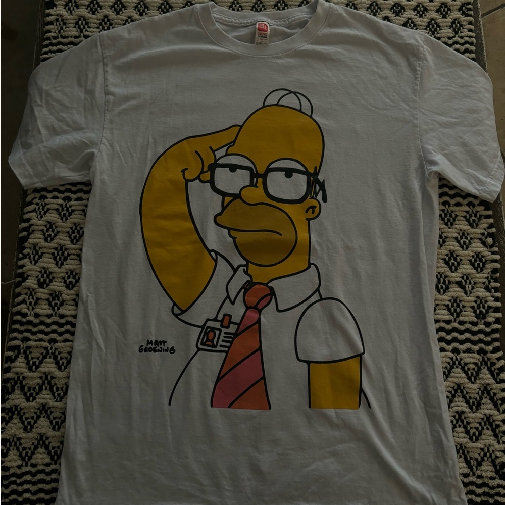 Yellow and White Short Sleeve Tee with Bold Cartoon Graphic